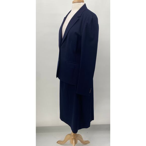 Vintage 80s Pendleton Wool  Skirt Suit Set Over the Knee Pencil Navy Blue 10 - Picture 4 of 11